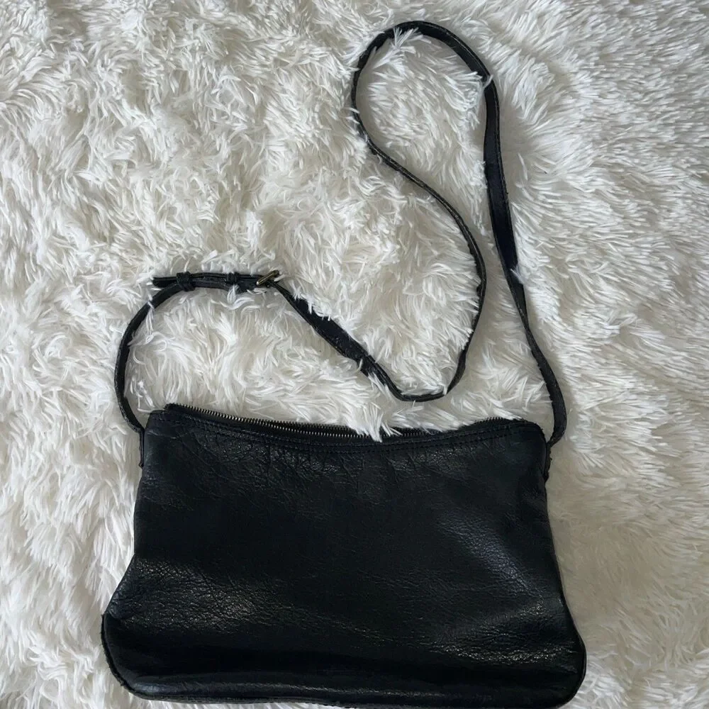American Leather Co Black Soft Leather Crossbody Handbag Adjustable Strap